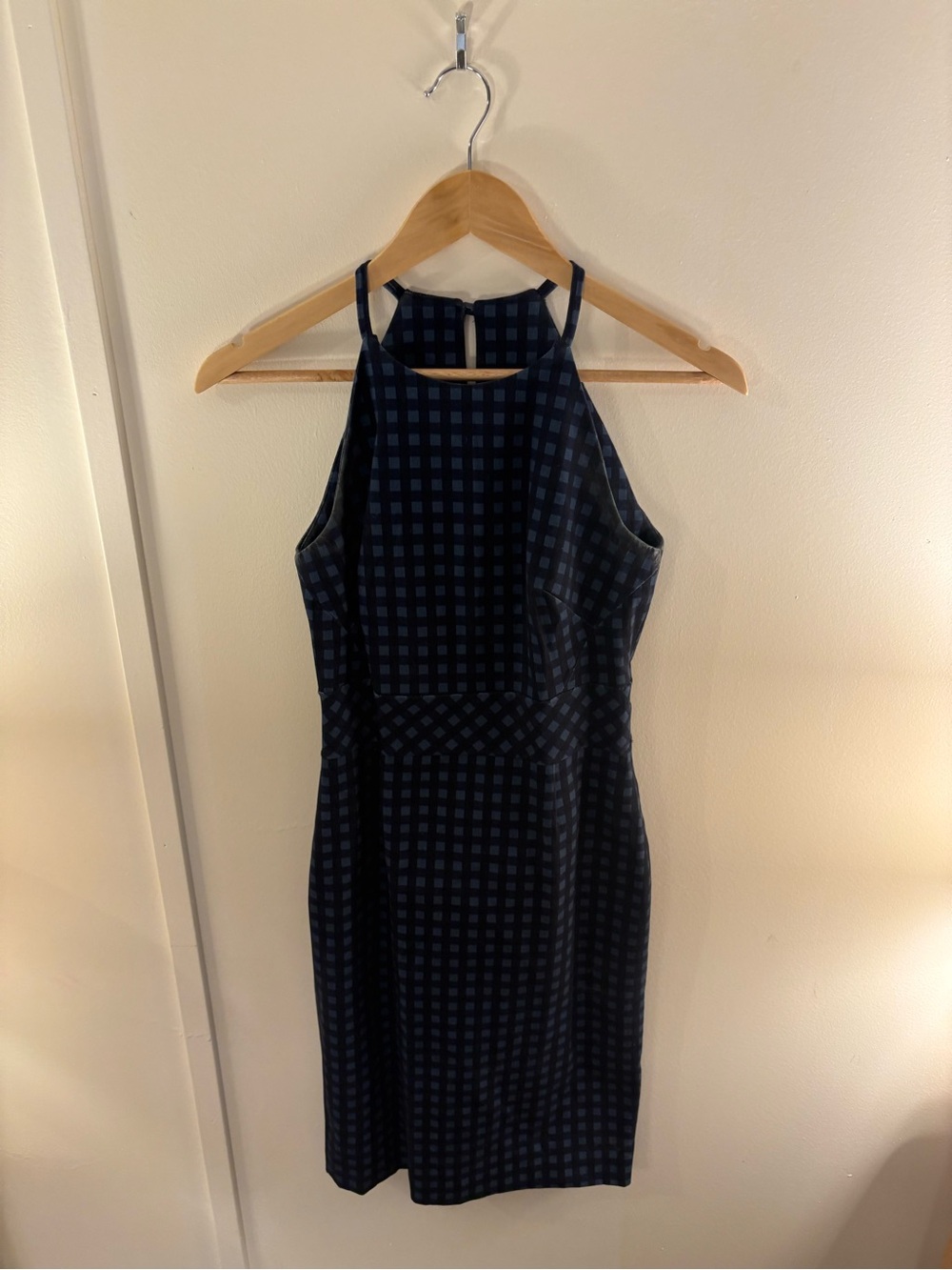 Banana Republic Navy Check Halter Dress